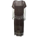 1920's Brown Cotton Gauze Dress with White Art Deco Beading, back