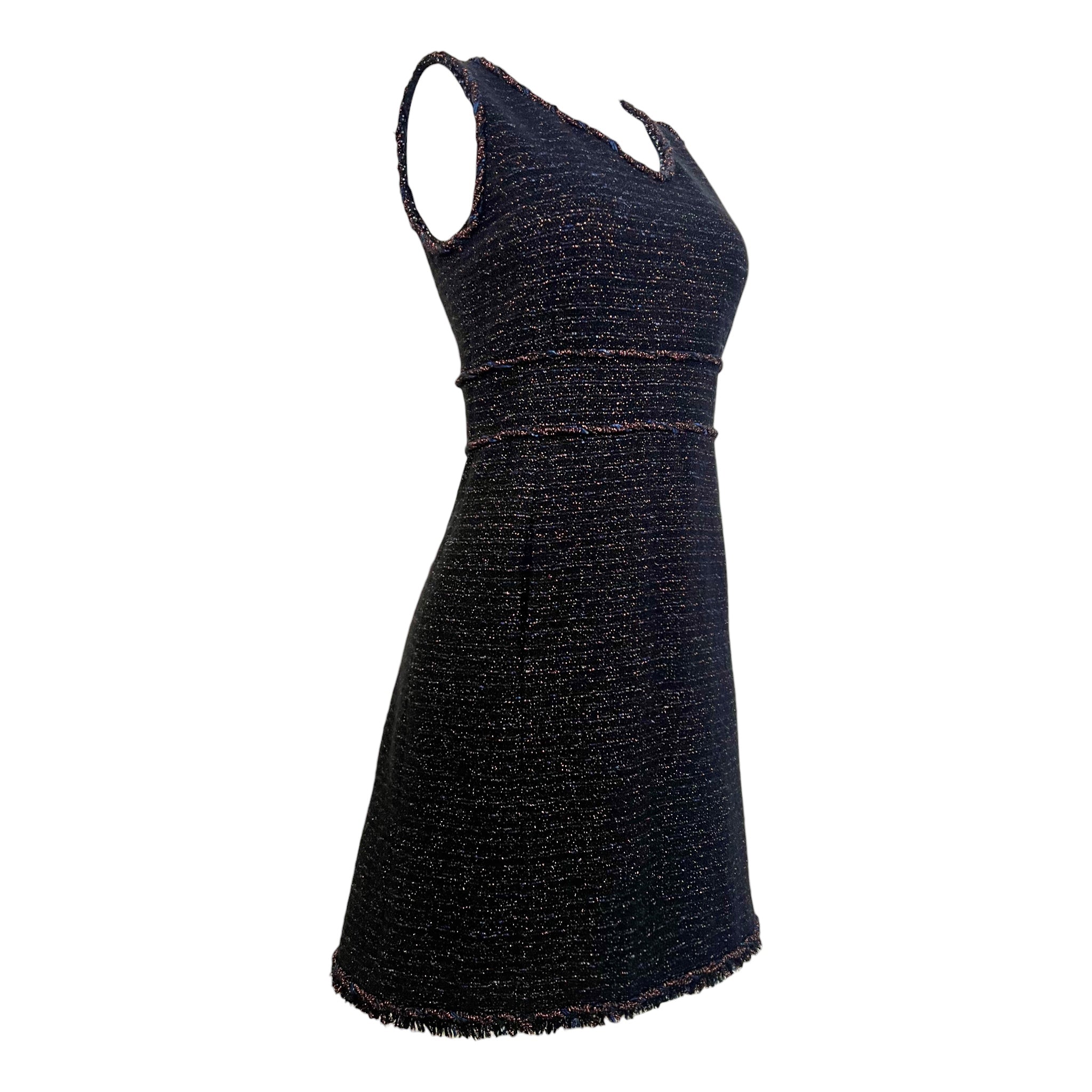 Chanel A/W 2007  Black Metallic Lurex Bouclé Tweed Mini Dress, slight side