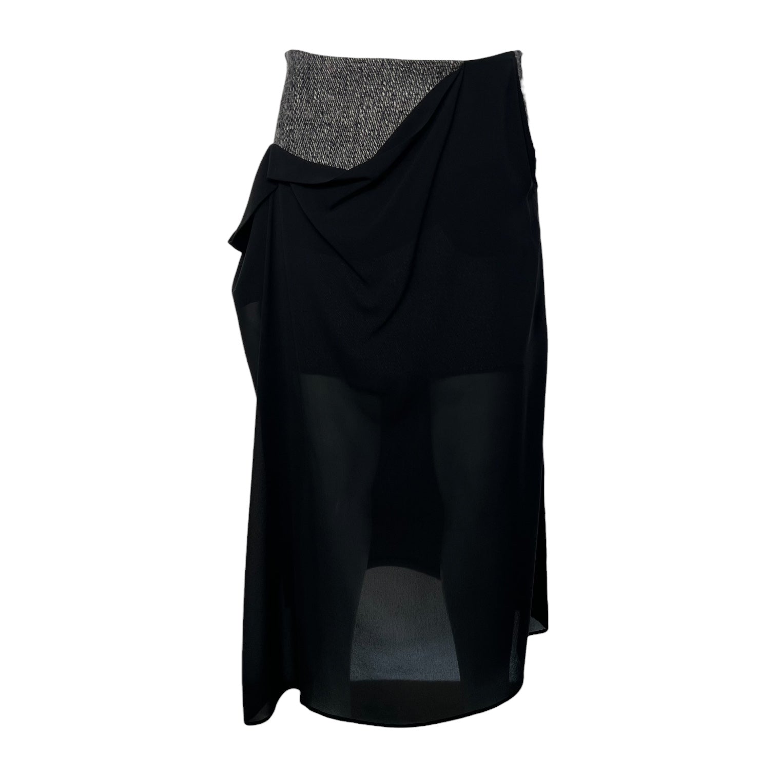 Yohji Yamamoto NOIR Black Silk Chiffon and Grey Tweed Layered Skirt