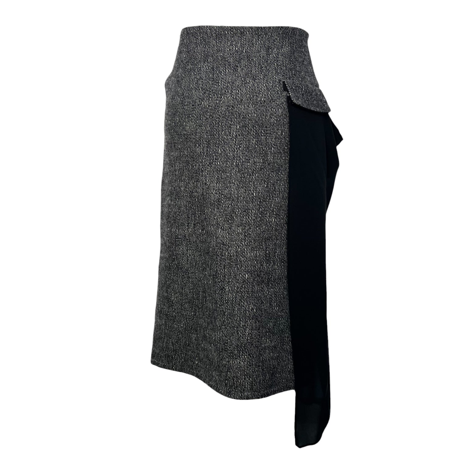 Yohji Yamamoto NOIR Black Silk Chiffon and Grey Tweed Layered Skirt, slight side