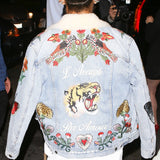 Gucci F/W 2016 Denim Patchwork Jacket with Faux Shearling Lining, Rihanna wearing FW16 Gucci Denim Jacket, BACK