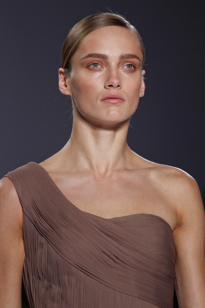 Chloé S/S 2011 Mocha Pleated Georgette One Shoulder Goddess Gown, runway bodice image