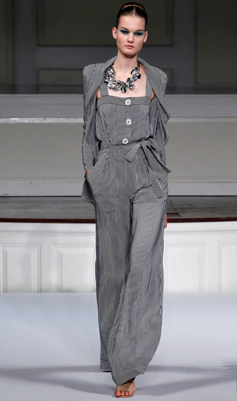 Oscar de la Renta Spring 2011 Nautical Striped Silk Overalls Jumpsuit RUNWAY PHOTO 3 OF 7