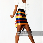 Moschino Couture! Rare Spring 1993 Rainbow Stripe Satin Ribbon Skirt, runway