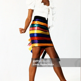 Moschino Couture! Rare Spring 1993 Rainbow Stripe Satin Ribbon Skirt, runway