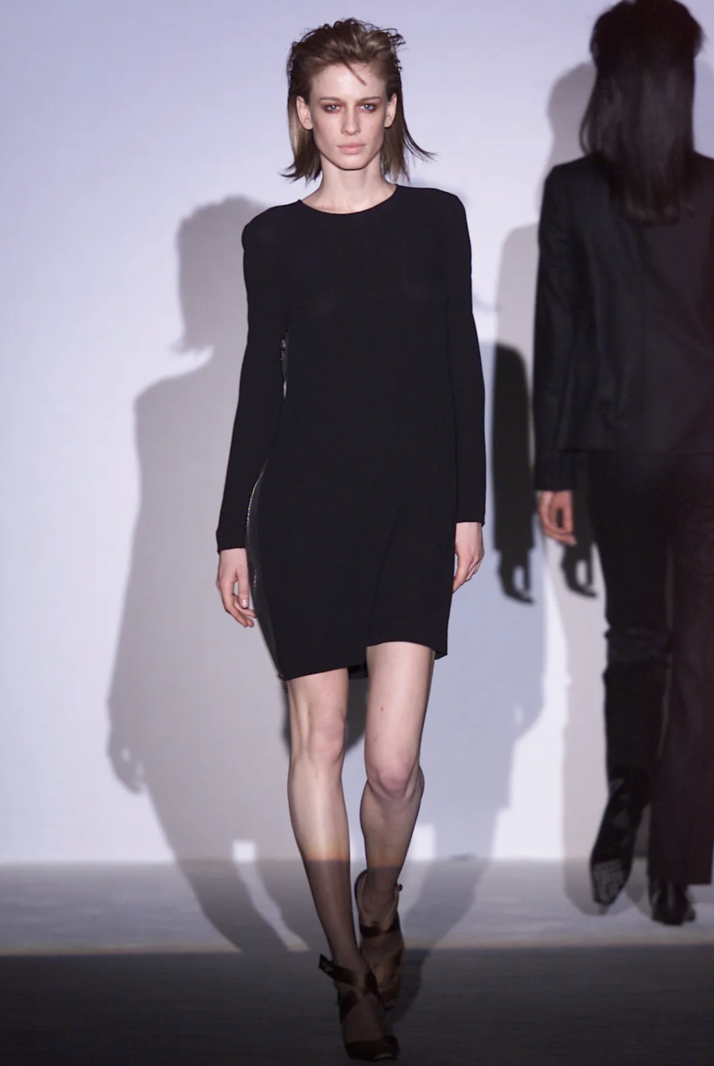 Tom Ford for Gucci F/W 2001 Black Silk Midi Dress with Zipper Side Slit RUNWAY PHOTO 2 OF 6