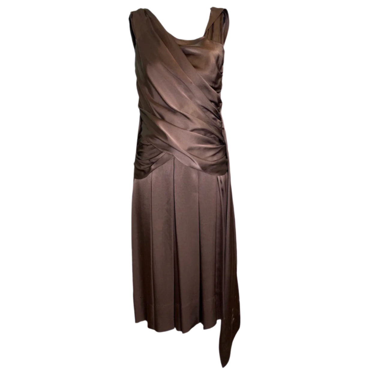 Hardy Amies 1950's Brown Silk Satin Goddess Cocktail Dress Hardy Amies 1950's Brown Silk Satin Goddess Cocktail Dress
