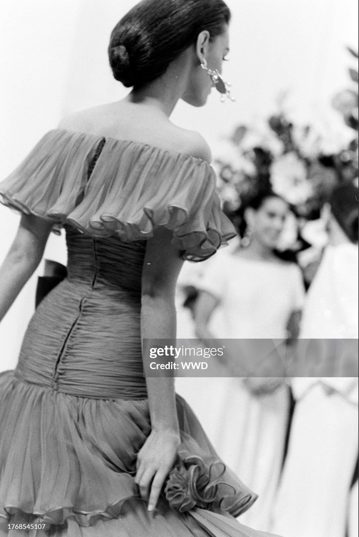 Valentino S/S 1990 Ruched Frilly Tiered Black Silk Chiffon Dress, runway