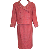 Chanel 1999 粉色 Nubby 轻盈双排扣裙套装