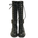 Dirk Bikkembergs 90s Tall Black Combat-Style Lace Up Boots with Buckle Strap