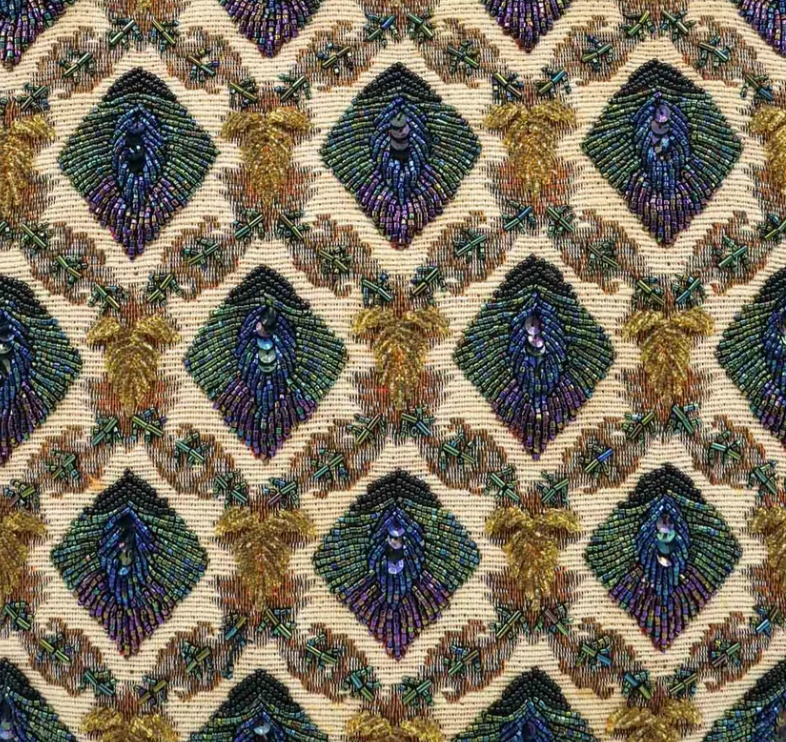 Elise Tu 1960's Beaded Peacock Tapestry Large Top Handle Handbag, detail