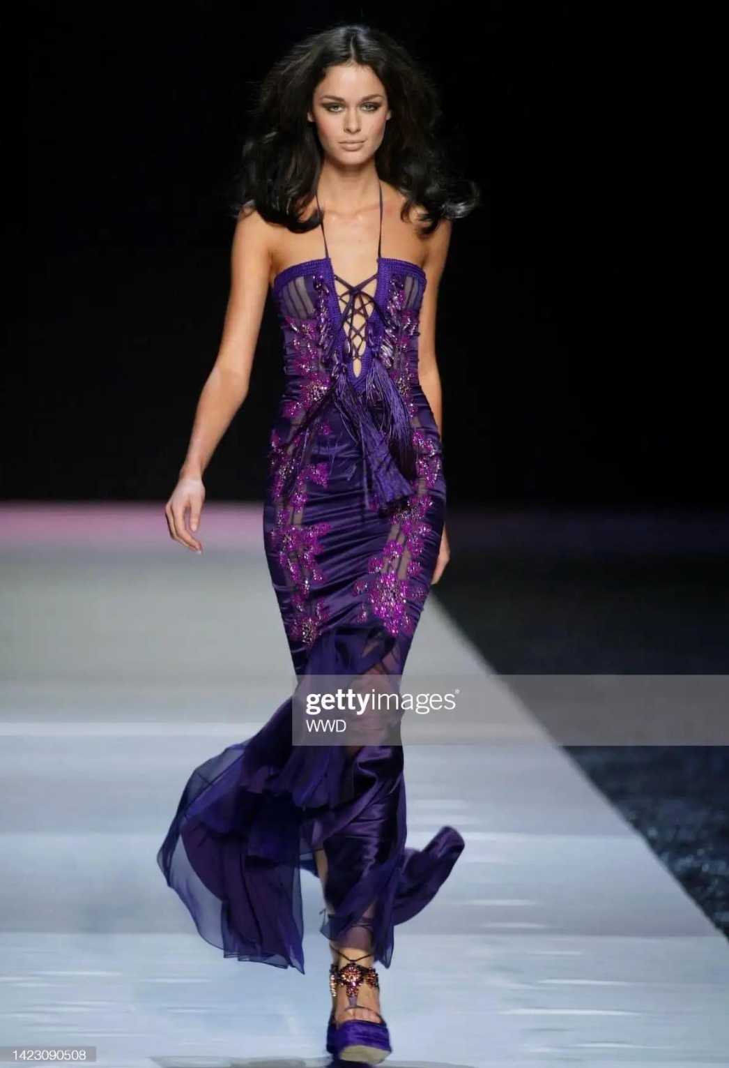 Emmanuel Unagro S/S 2005 Purple Rhinestone Lace-Up Gown, runway