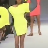 Issey Miyake 1991春夏灰橙褶皱弧形袖束腰连衣裙