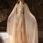 Tony Ward Fall 2025 Sheer Tulle Beaded ad Crystal Gown w/Waterfall Sleeves, model