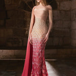 Tony Ward 2025 Blush to Rose Ombre Sequin Gown with stole, model
