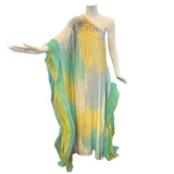 Lorena Sarbu Pastel Multi-Colored Heavily Embellished Sequin One Shoulder Evening Caftan