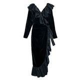 Saint Laurent Rive Gauche 1970's Black Wrap Evening Dress with Ruffles