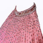 Loris Azzaro Mid-Late 1970's Bubblegum Pink Silver Beaded Halter Neck Gown, neck detail