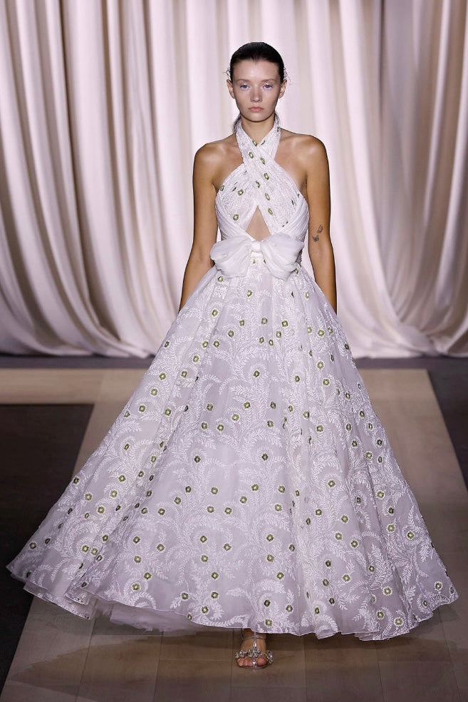 Giambattista Valli S/S 2024 White Floral Embroidered Halter Gown, model