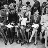 Yves Saint Laurent fashion show front row. (L-R) actress Elsa Martinelli, singer Francoise Hardy, actress Catherine Deneuve, ballet dancer Zizi Jeanmaire and fashion model Fiona Campbell-Walter (formerly Baroness Fiona von Thyssen) February 3rd 1967.