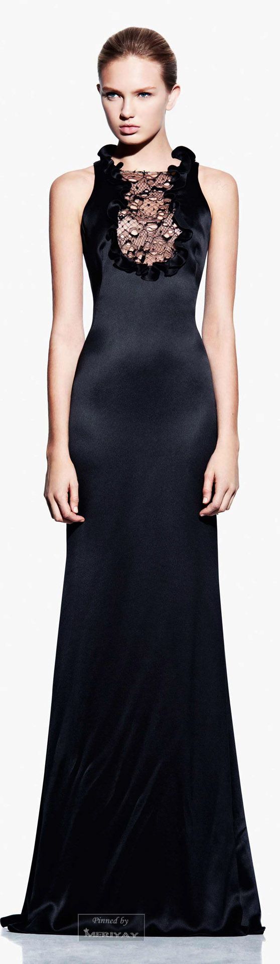 Alexander McQueen S/S 2012 Black Silk Ruffle and Lace Bodice Gown, model