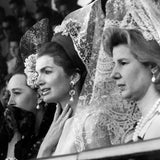 Spanish Oversized Peinata Faux Tortoise Shell, Carved.  Jackie Kennedy at a bullfighting event at the Maestranza, 1966