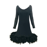 Pierre Cardin 1994 Haute Couture Black Mesh Dress with Feathers