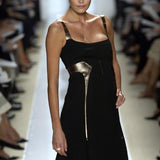 Chado Ralph Rucci S/S 2006 Black Wool Dress with Bronzed Leather Detail