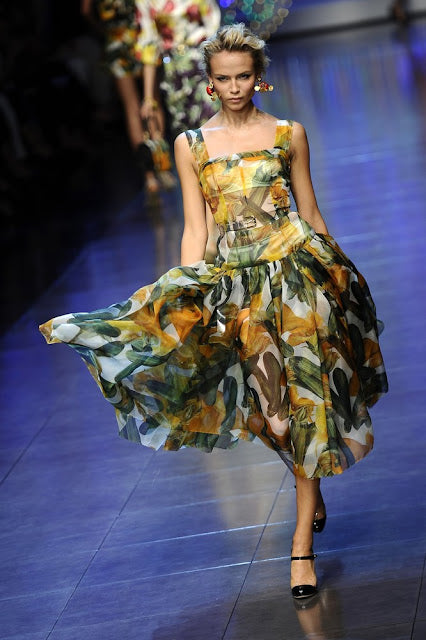 Dolce & Gabbana Spring 2012 Zucchini Blossom Printed Silk Chiffon Dress RUNWAY MOVEMENT 9/11