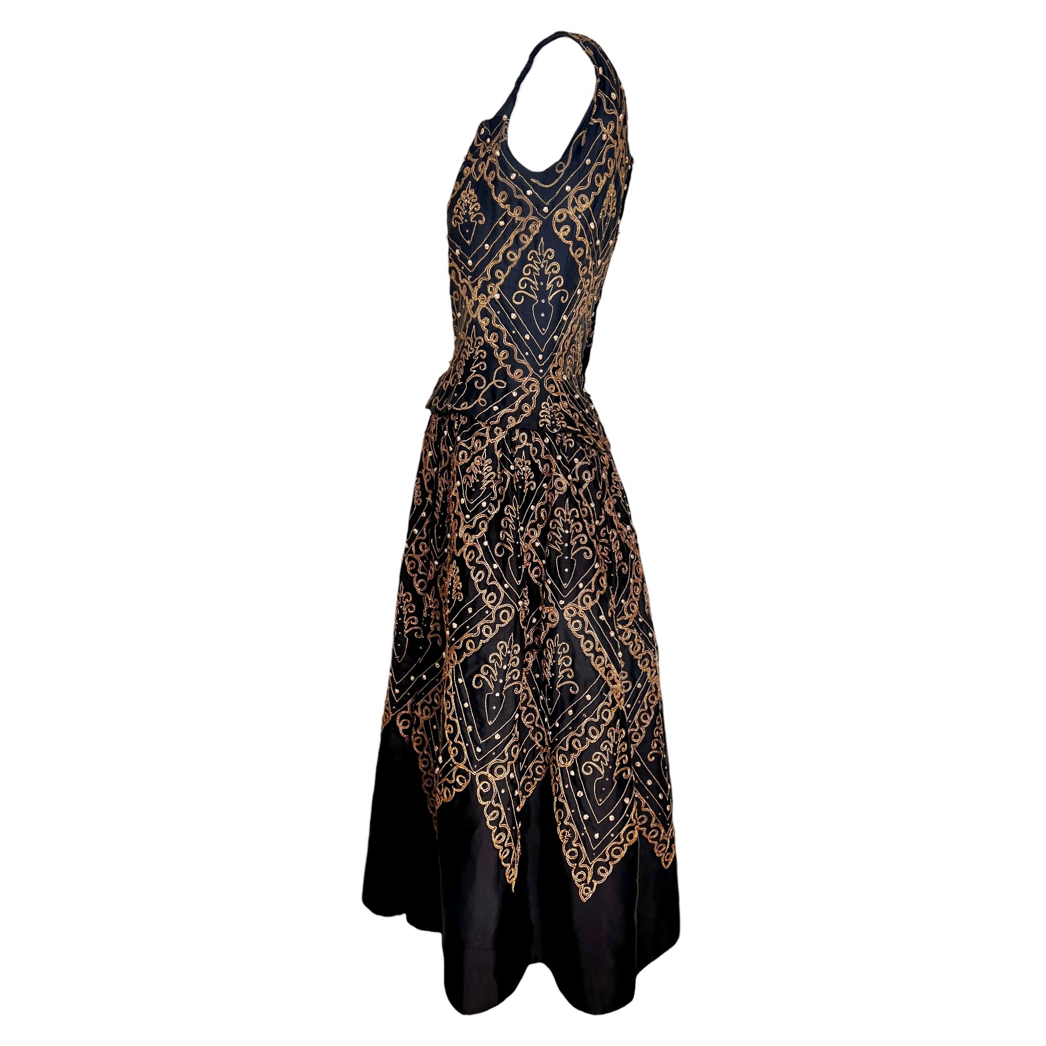 Christian Dior A/W 1954 'Mexique' Embellished Black Faille H Line Dress, side 2