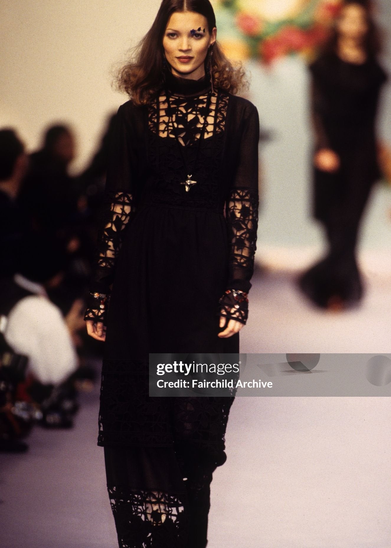 Chloé A/W 1993 Black Velvet & Crochet Neo-Victorian 2 Piece Dress, runway