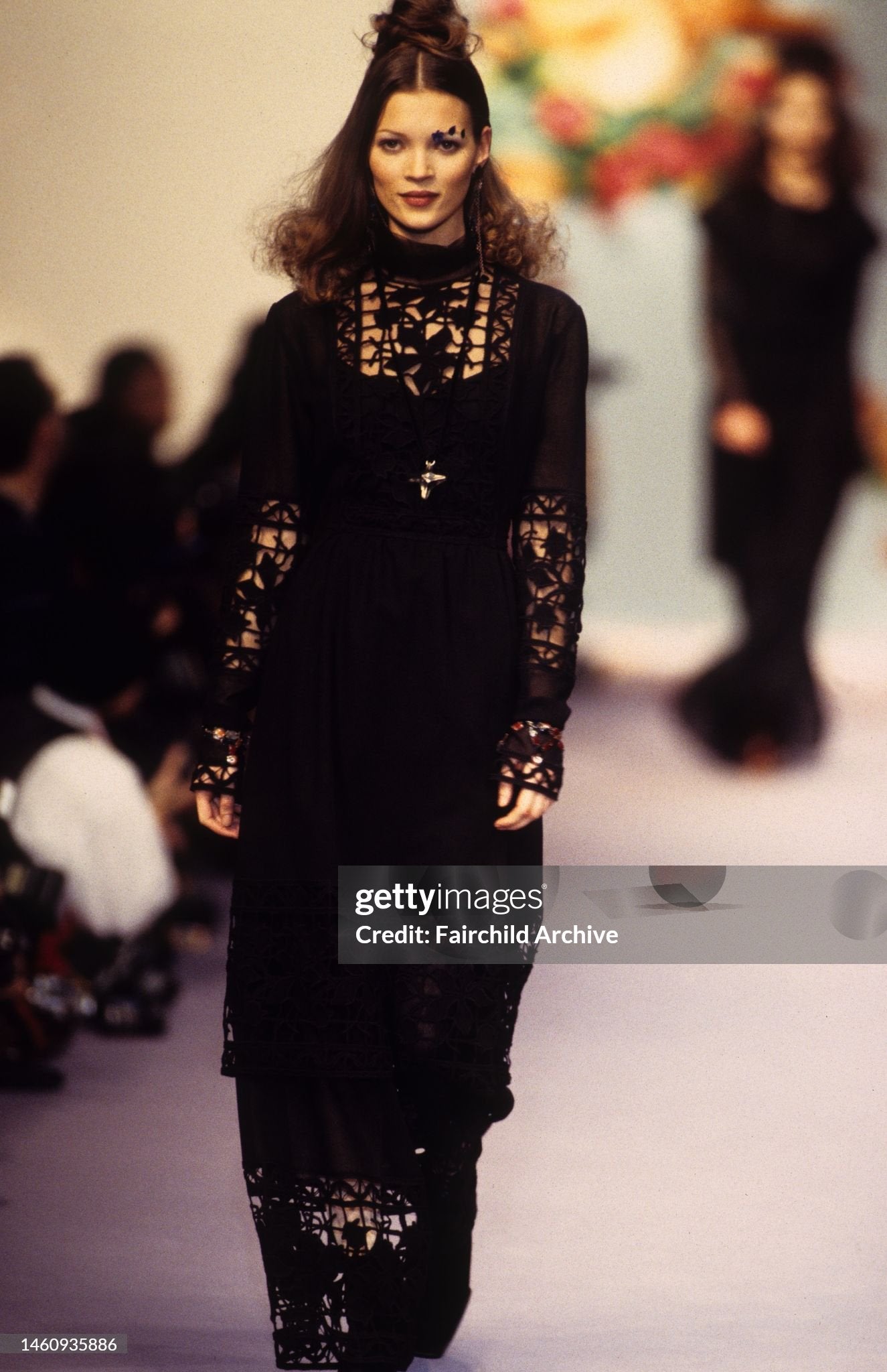 Chloé A/W 1993 Black Velvet & Crochet Neo-Victorian 2 Piece Dress, runway