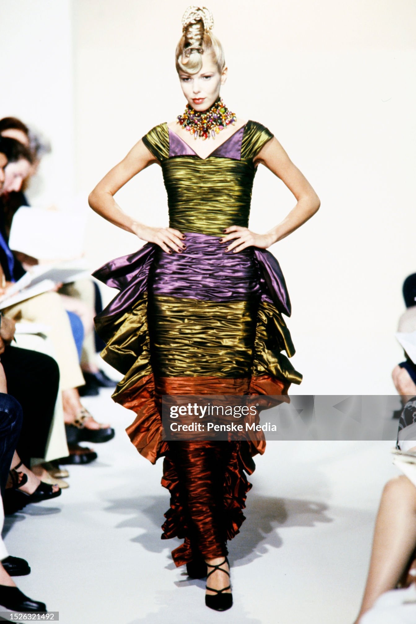 Louis Feraud Spring 1999 Couture Runway Show
A model walks in the Louis Feraud Spring 1999 Couture Runway Show on February, 9, 1999, in Paris, France. (Photo by Giovanni Giannoni/Penske Media via Getty Images)