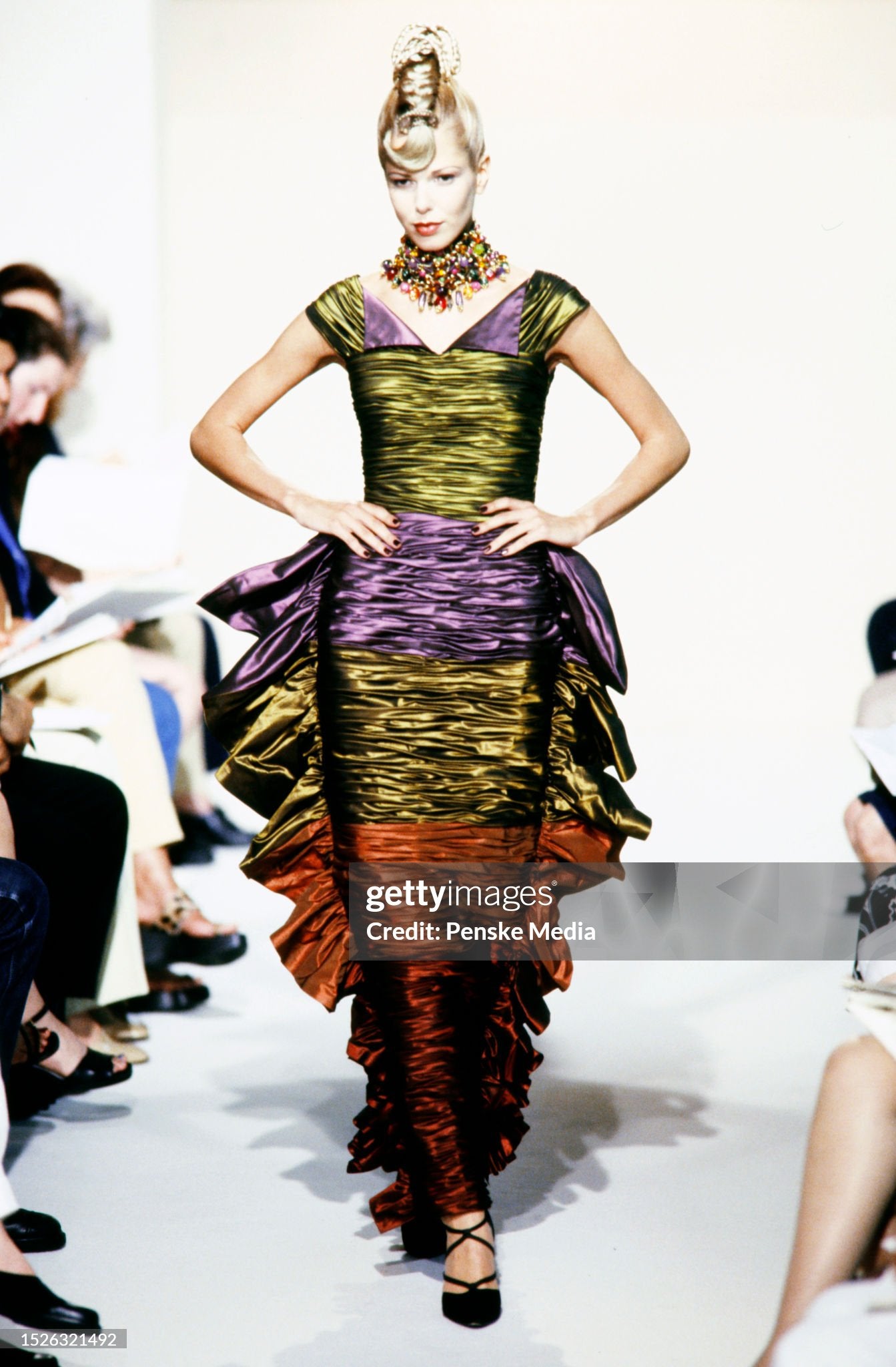 Louis Feraud Spring 1999 Couture Runway Show
A model walks in the Louis Feraud Spring 1999 Couture Runway Show on February, 9, 1999, in Paris, France. (Photo by Giovanni Giannoni/Penske Media via Getty Images)