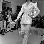 Halston 1974 Resort Cream Sequin Shirt Dress + Tie Belt, runway