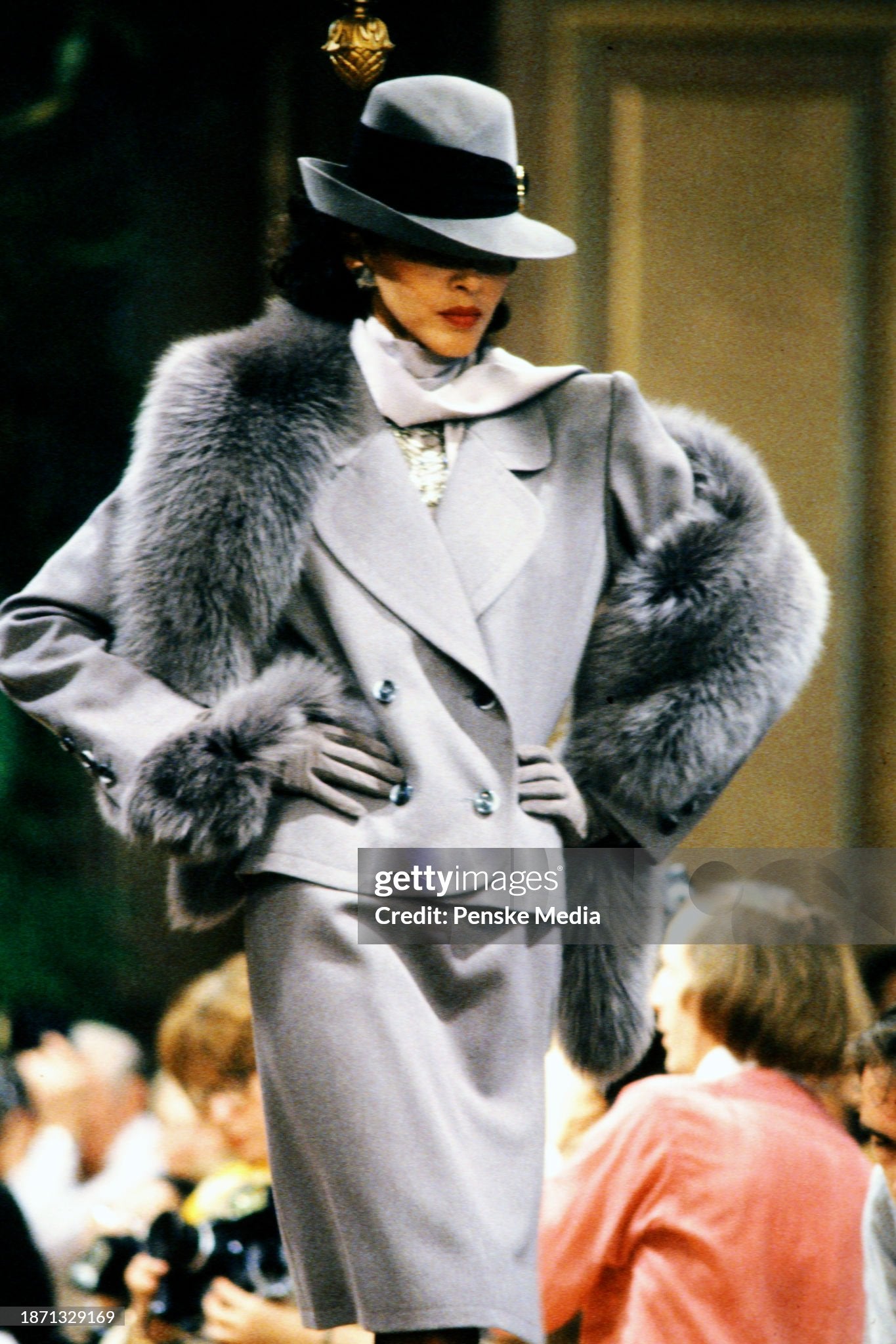 Model Dalma Callado walks in the Yves Saint Laurent Fall 1981 Couture Runway Show, in Paris, France. (Photo by Guy Marineau/Penske Media via Getty Images)
