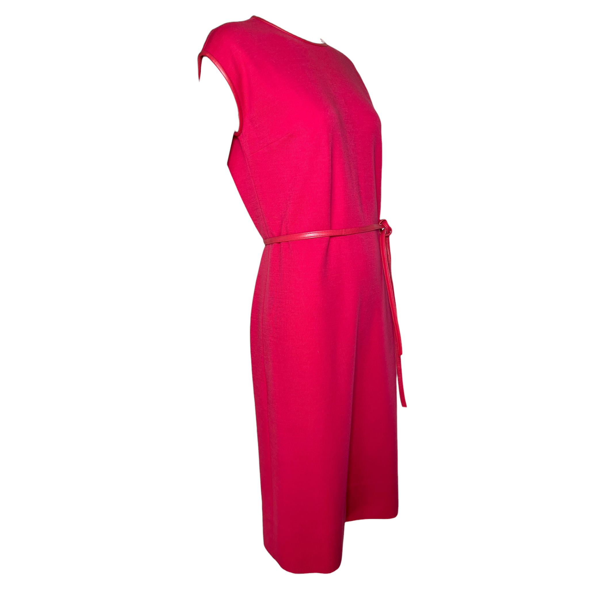 Bonnie Cashin for Sills 1960's Hot Pink Belted Dress and Tweed Cape Ensemble, slight side
