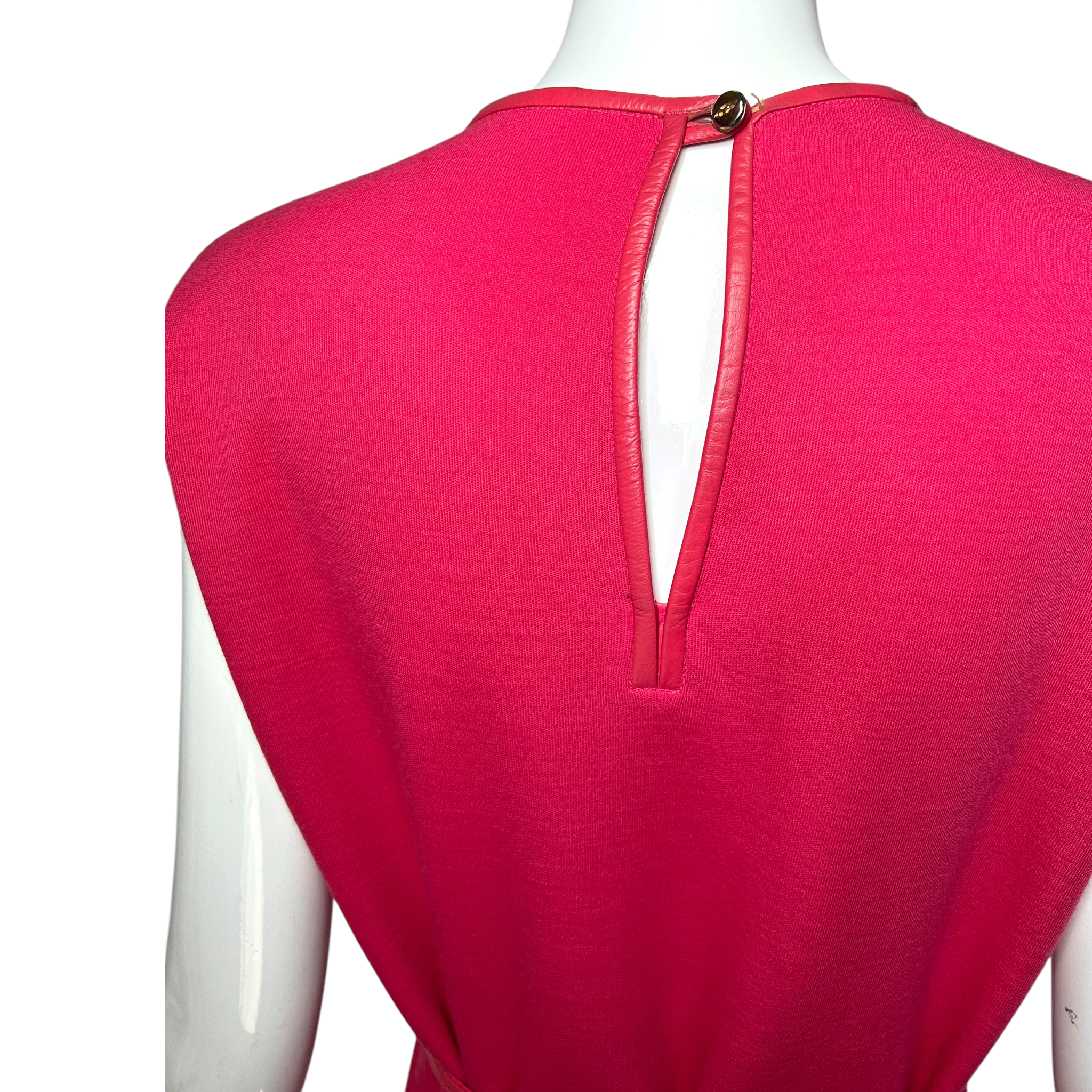Bonnie Cashin for Sills 1960's Hot Pink Belted Dress and Tweed Cape Ensemble, dress back closure