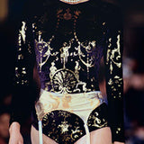 Vivienne Westwood 1992 'Salon' Black Corset Top with Red Metallic Boulle Foil Print RUNWAY PHOTO 8 OF 11