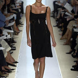 Chado Ralph Rucci S/S 2006 Black Wool Dress with Bronzed Leather Detail