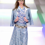 Chanel S/S 2001 Blue Boucle Knit Skirt Suit with Silver Lame, runway 2