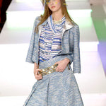 Chanel S/S 2001 Blue Boucle Knit Skirt Suit with Silver Lame, runway