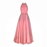 Loris Azzaro Mid-Late 1970's Bubblegum Pink Silver Beaded Halter Neck Gown