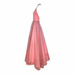 Loris Azzaro Mid-Late 1970's Bubblegum Pink Silver Beaded Halter Neck Gown, side