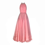Loris Azzaro Mid-Late 1970's Bubblegum Pink Silver Beaded Halter Neck Gown