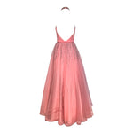 Loris Azzaro Mid-Late 1970's Bubblegum Pink Silver Beaded Halter Neck Gown, back