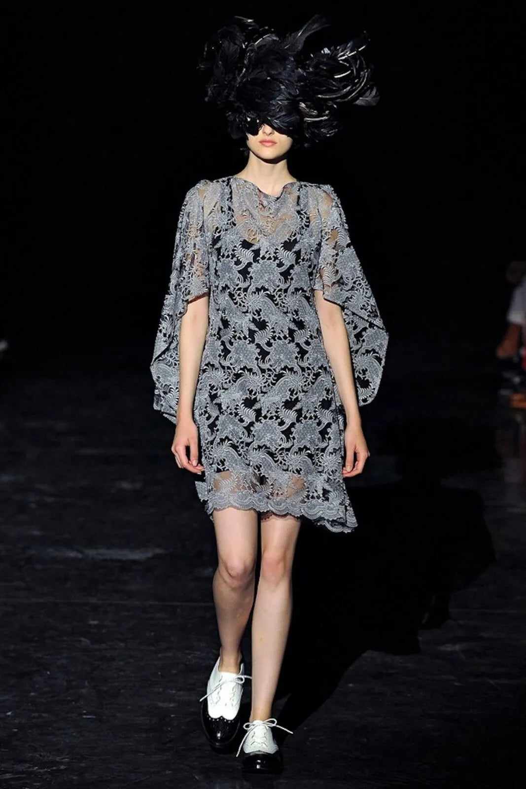 Junya Watanabe Comme Des Garcons SS 2012 Silver Kimono-Style Sleeve Lace Dress, runway