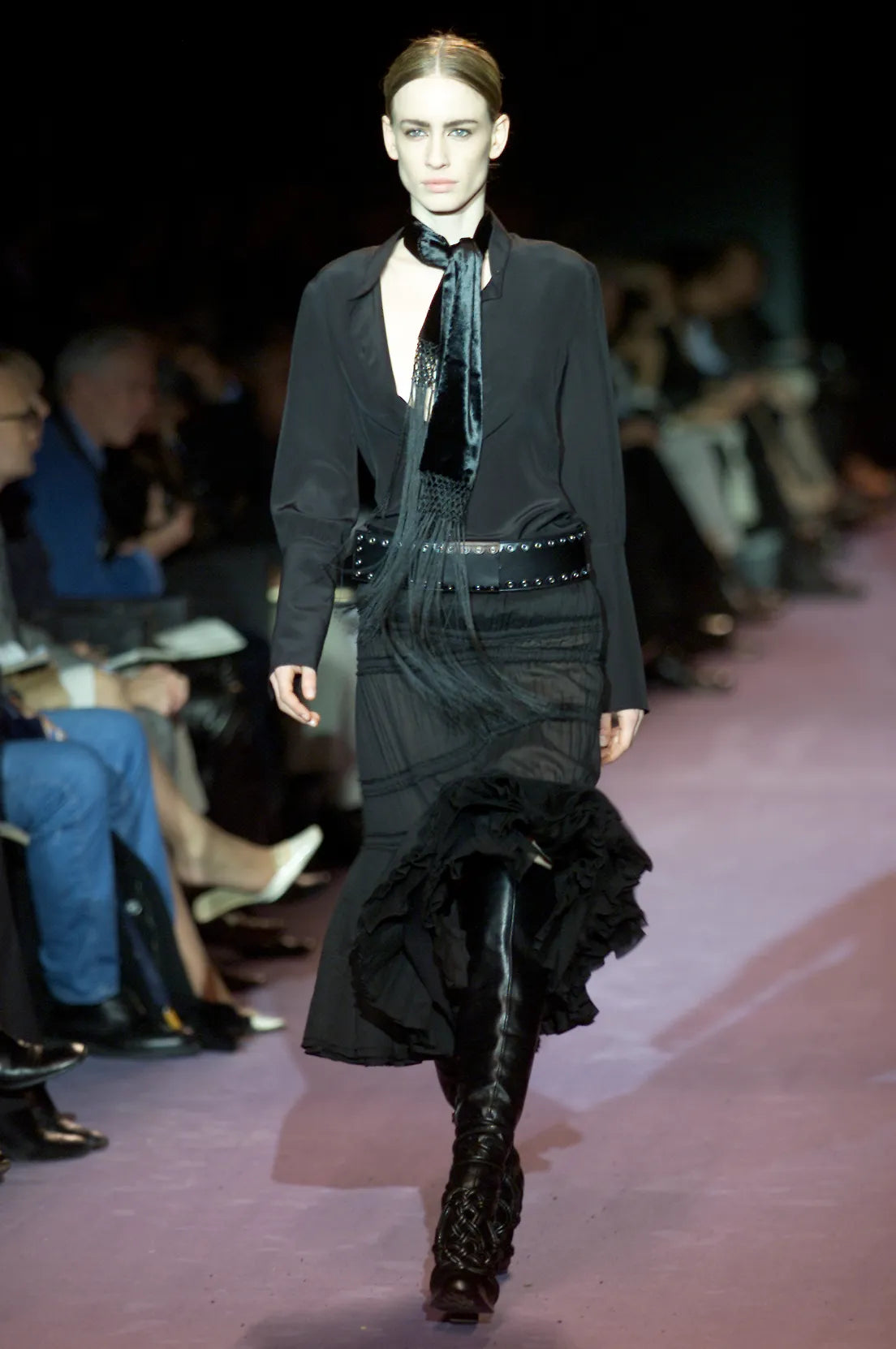 Yves Saint Laurent F/W 2001 Black Cotton Asymmetric Skirt, runway 3