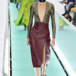 Gucci S/S 2020 Oxblood Red Leather Midi Skirt, runway