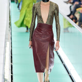 Gucci S/S 2020 Oxblood Red Leather Midi Skirt, runway